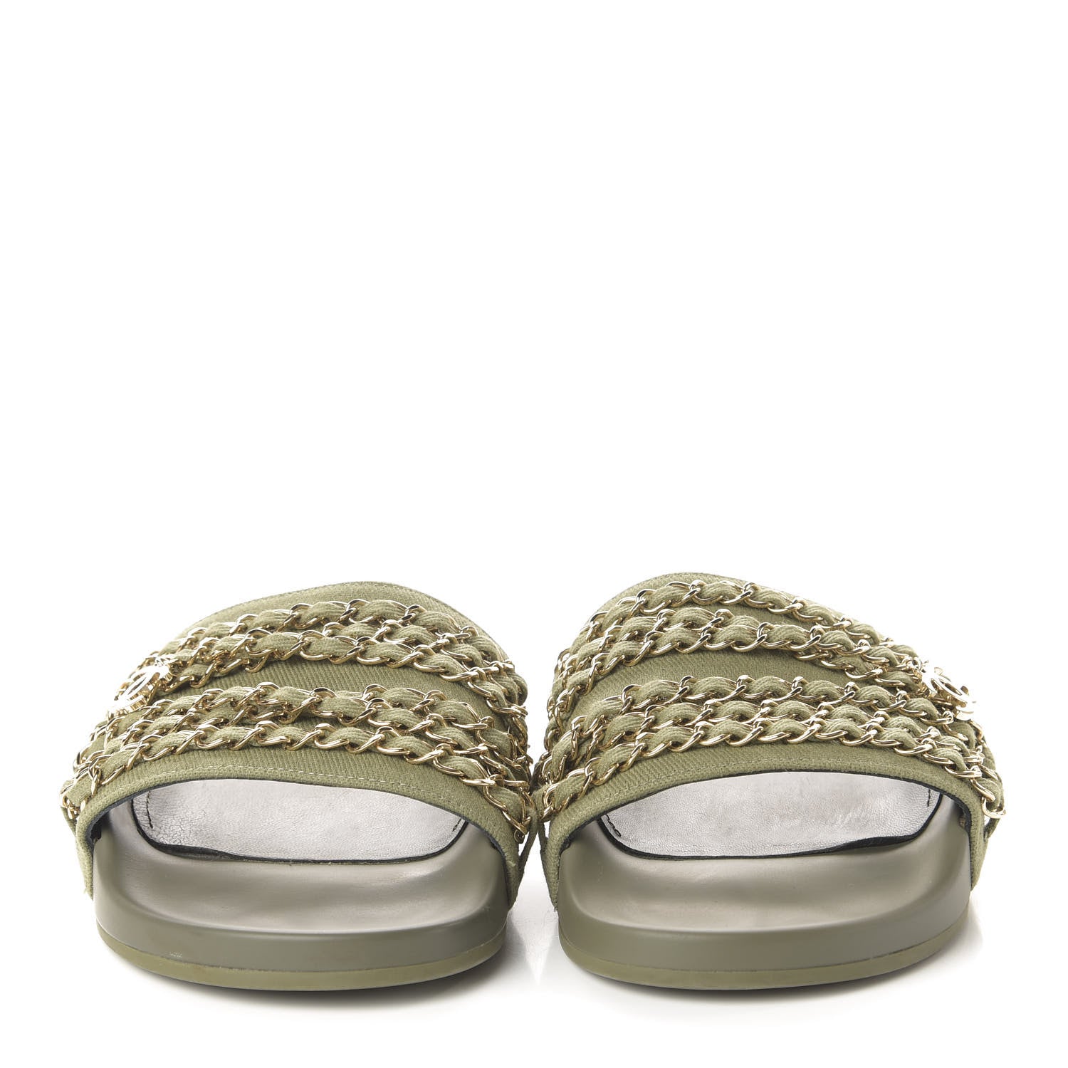 Chanel Canvas Chain Flat Sandals 40 Khaki 2 of 9
