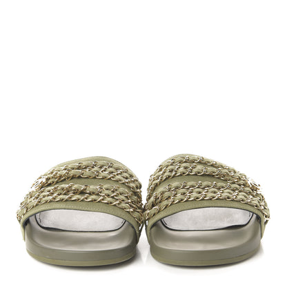 Chanel Canvas Chain Flat Sandals 40 Khaki 2 of 9