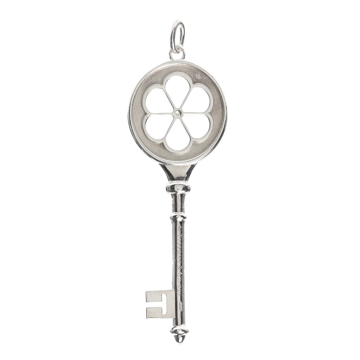 Sterling Silver Diamond Large Blossom Key Pendant