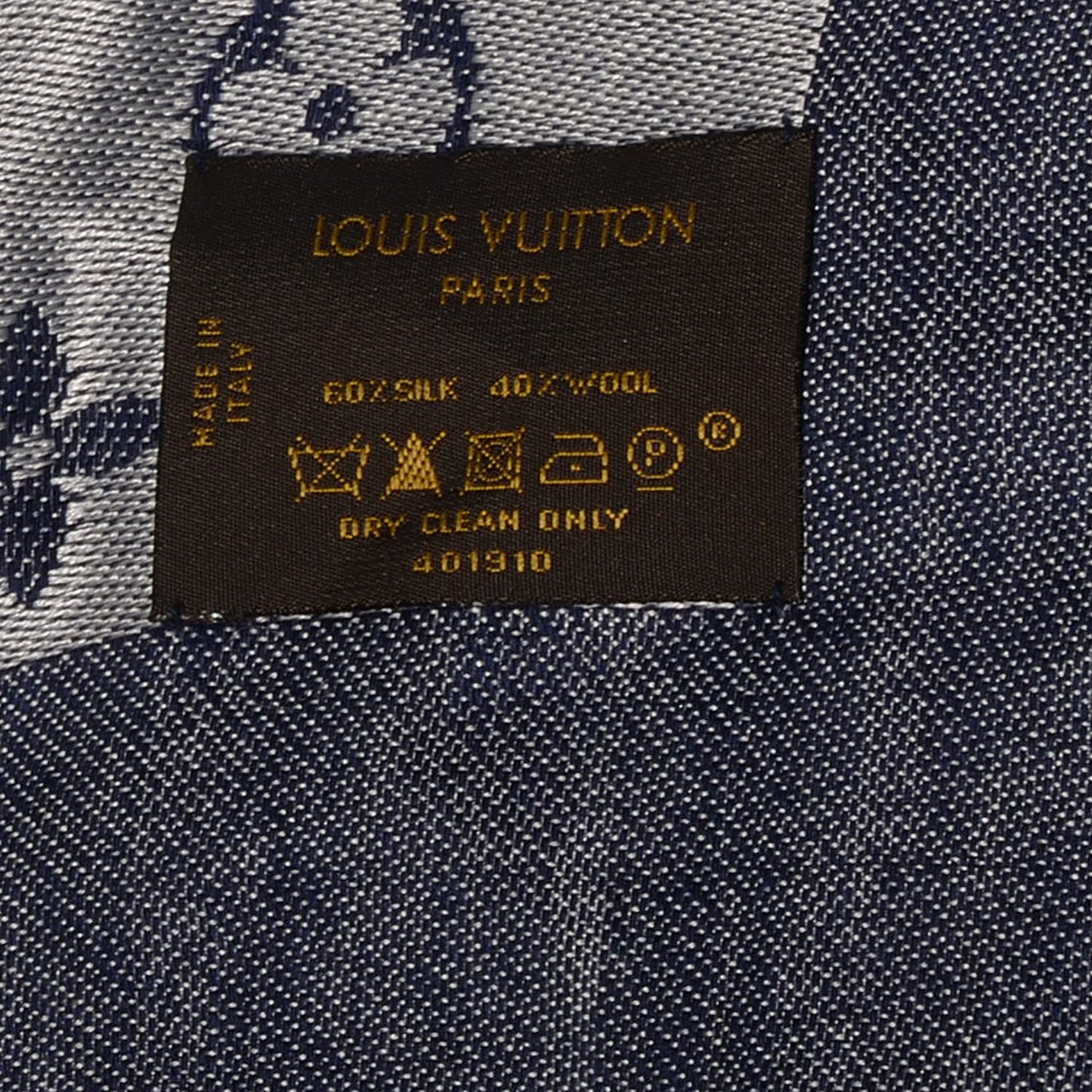 Silk Wool Monogram Denim Shawl Blue