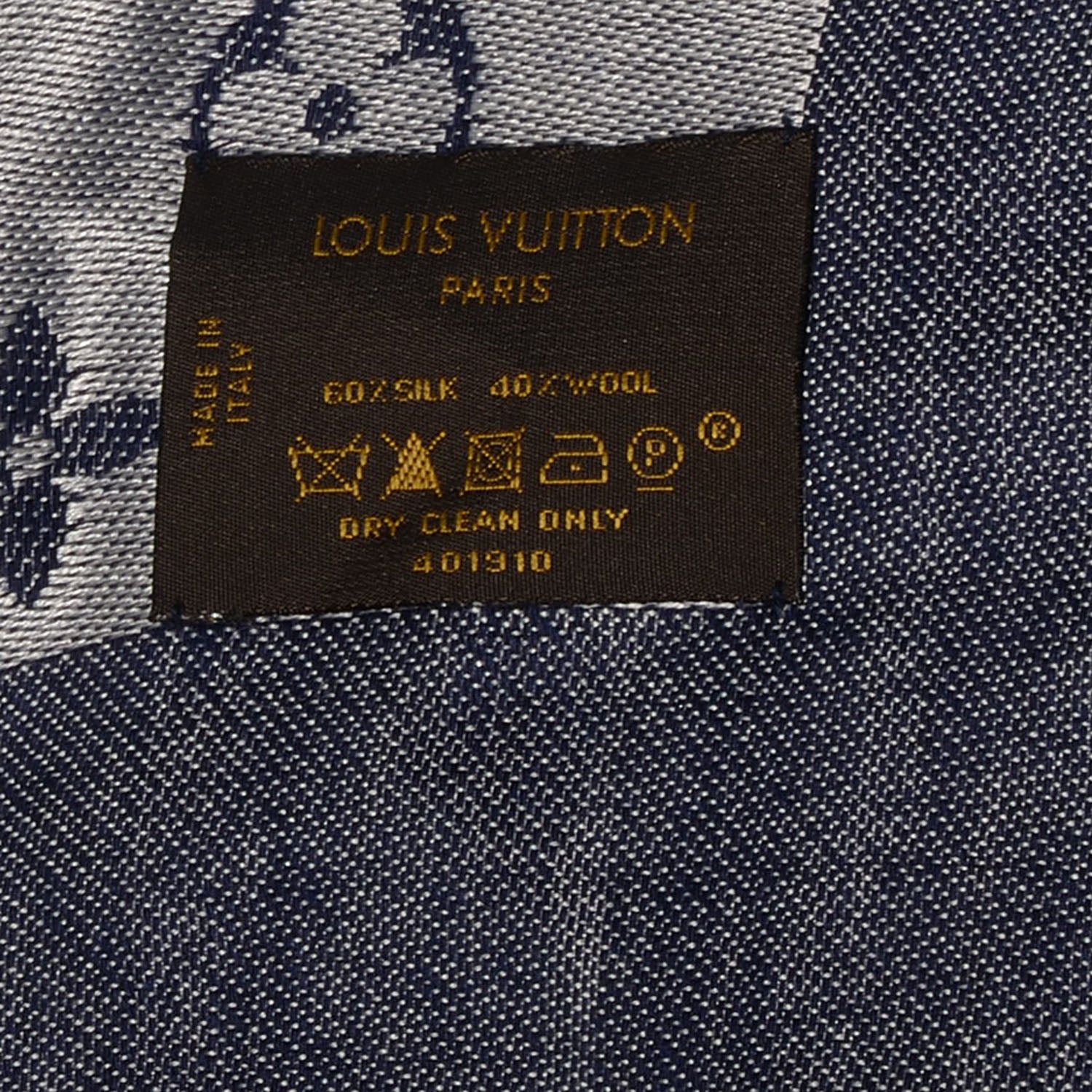 Louis Vuitton Silk Wool Monogram Denim Shawl Blue 5 of 5