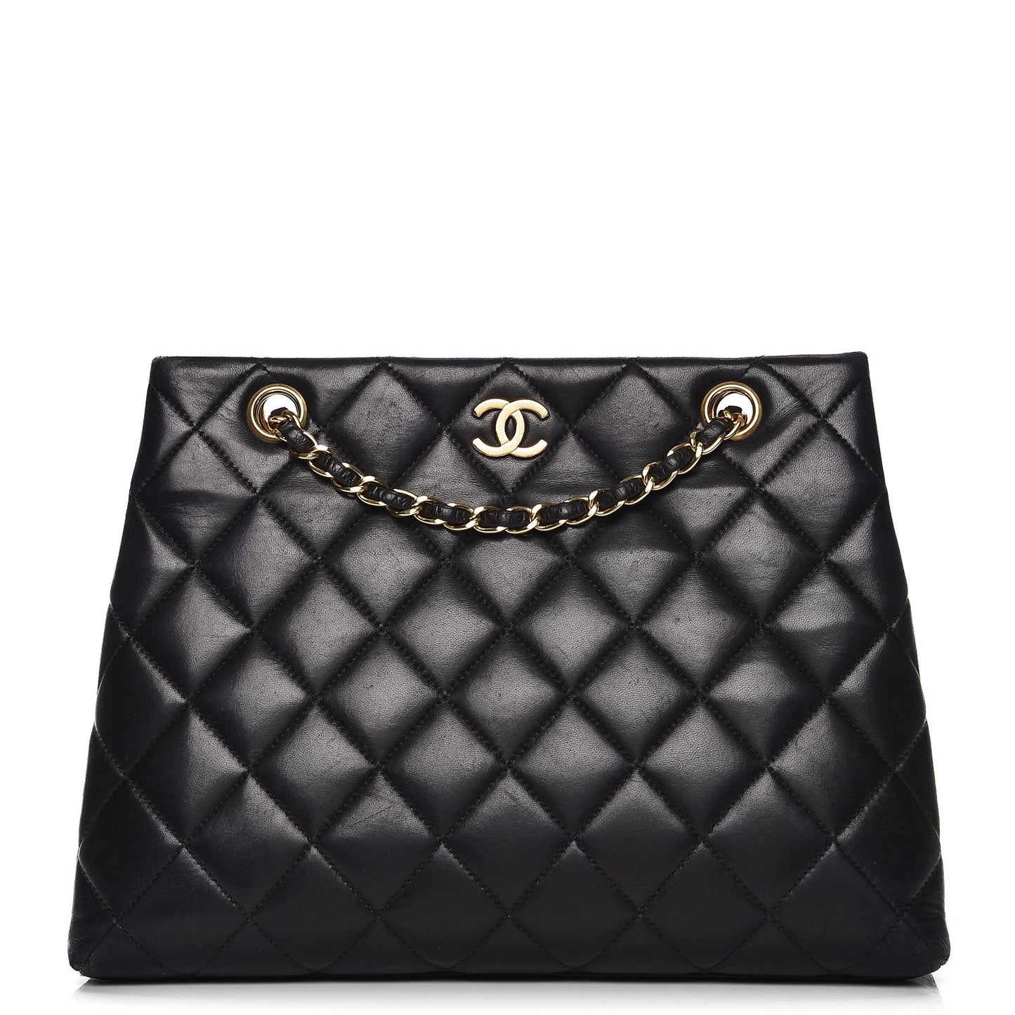 Lambskin Quilted Shopping Tote Black