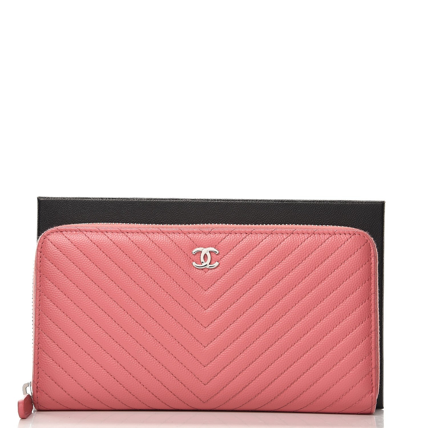 Chanel Caviar Chevron Large Gusset Zip Around Wallet Pink 9 of 9