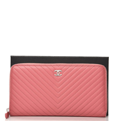 Chanel Caviar Chevron Large Gusset Zip Around Wallet Pink 9 of 9