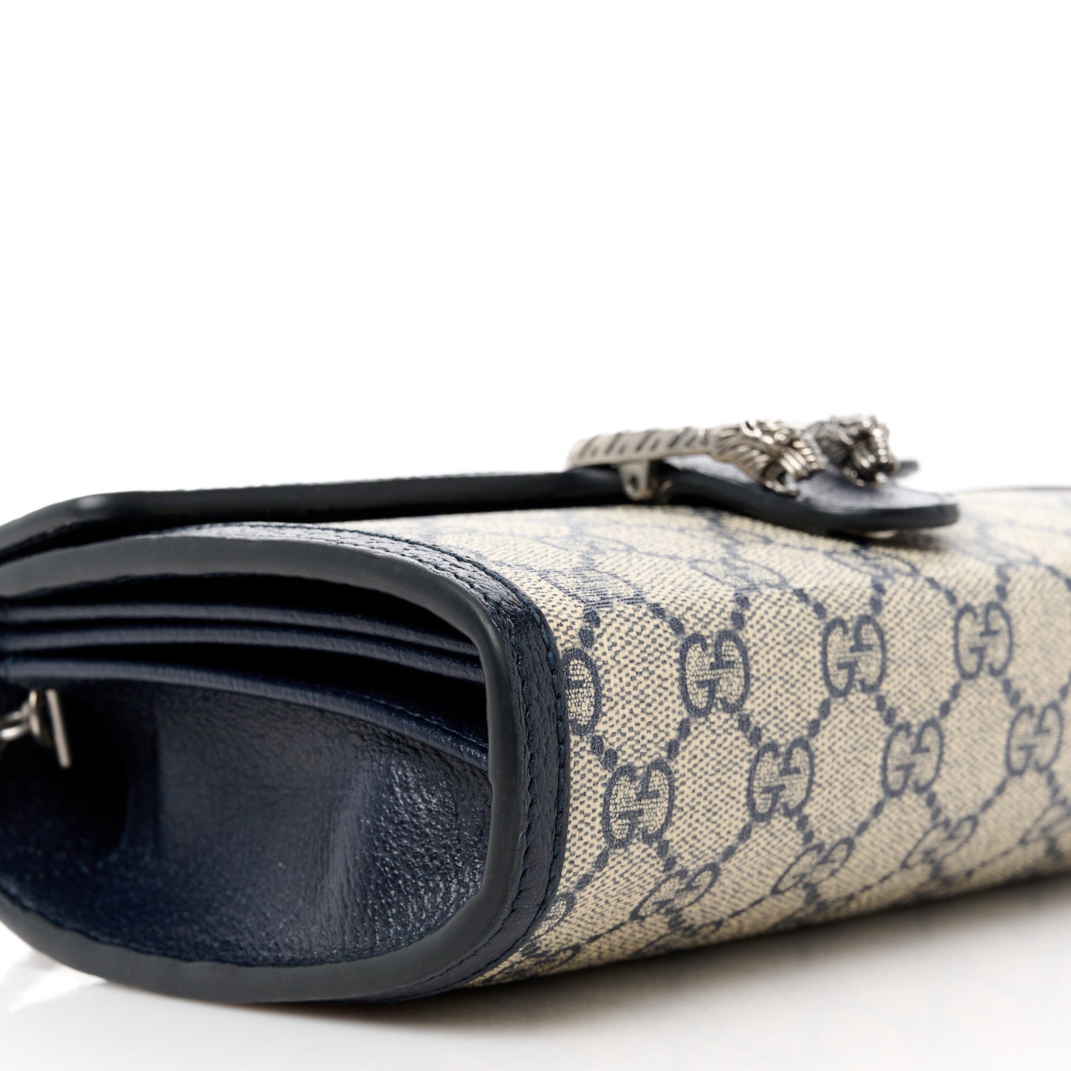 Gucci GG Supreme Monogram Textured Dollar Calfskin Mini Dionysus Chain Wallet Beige Blue 9 of 11