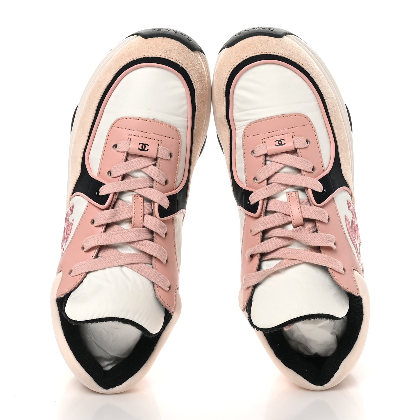 Nylon Lambskin Suede Calfskin CC Sneakers 40.5 Pink White Black