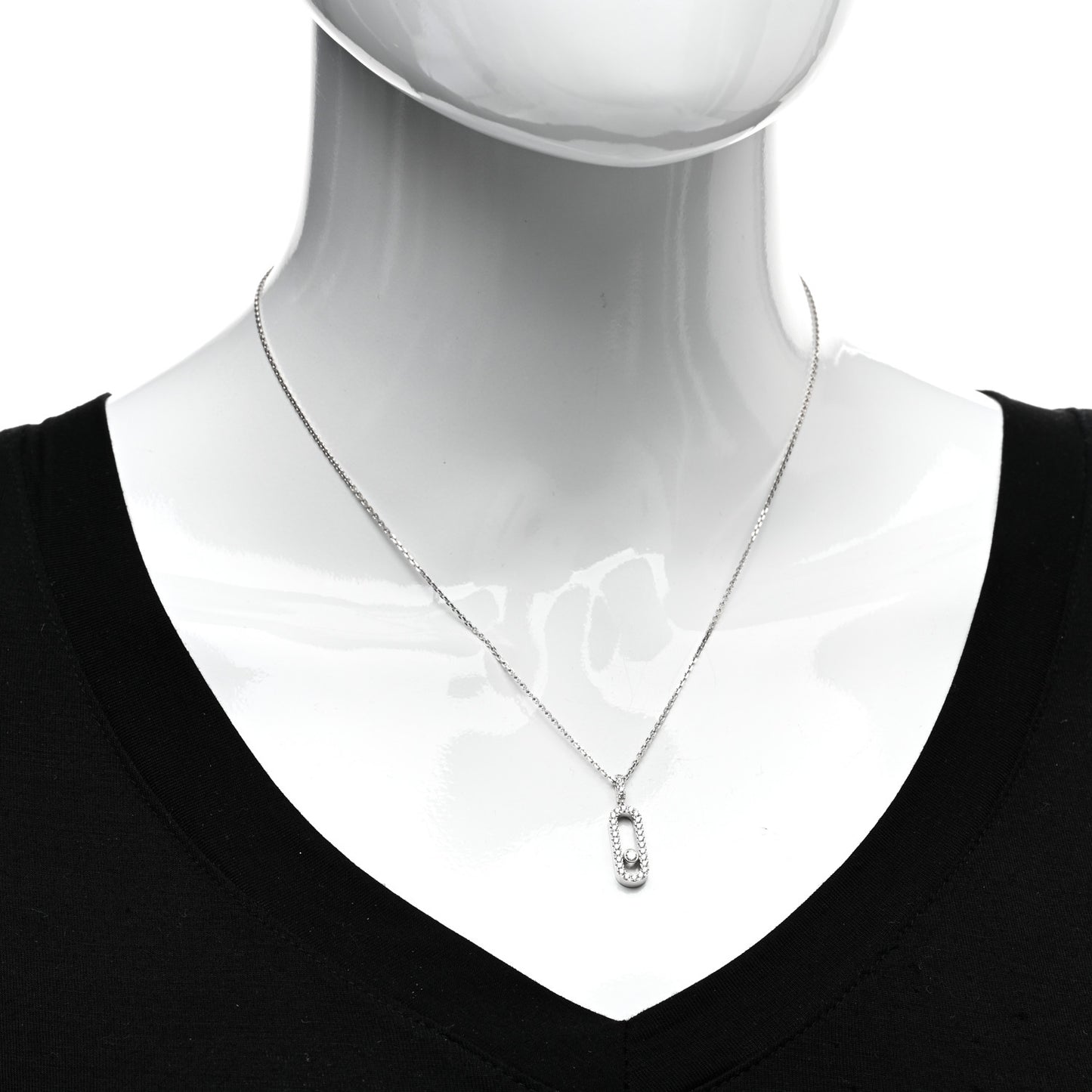 18K White Gold Diamond LM Move Uno Pave Pendant Necklace