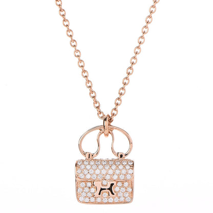 Hermes 18K Rose Gold Diamond Constance Amulette Pendant Necklace 4 of 7