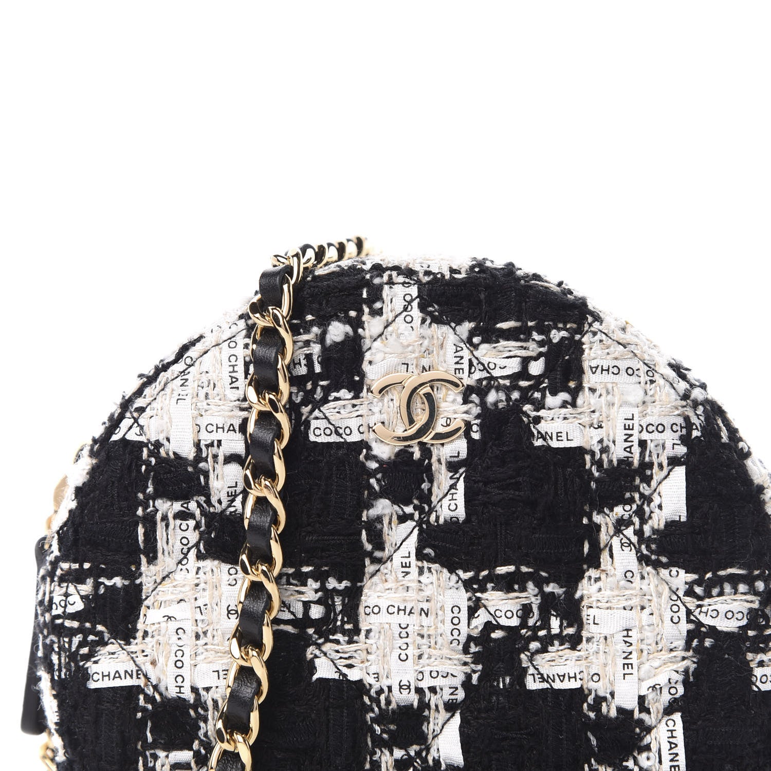 Chanel Tweed Round Clutch With Chain Black White 10 of 10