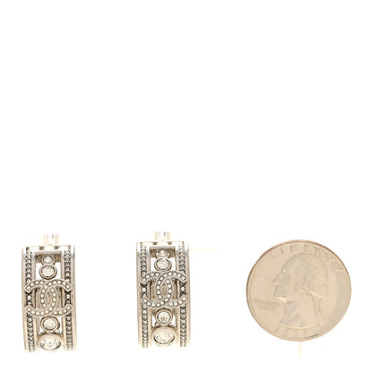 Chanel Metal Crystal CC Hoop Earrings Silver 2 of 5