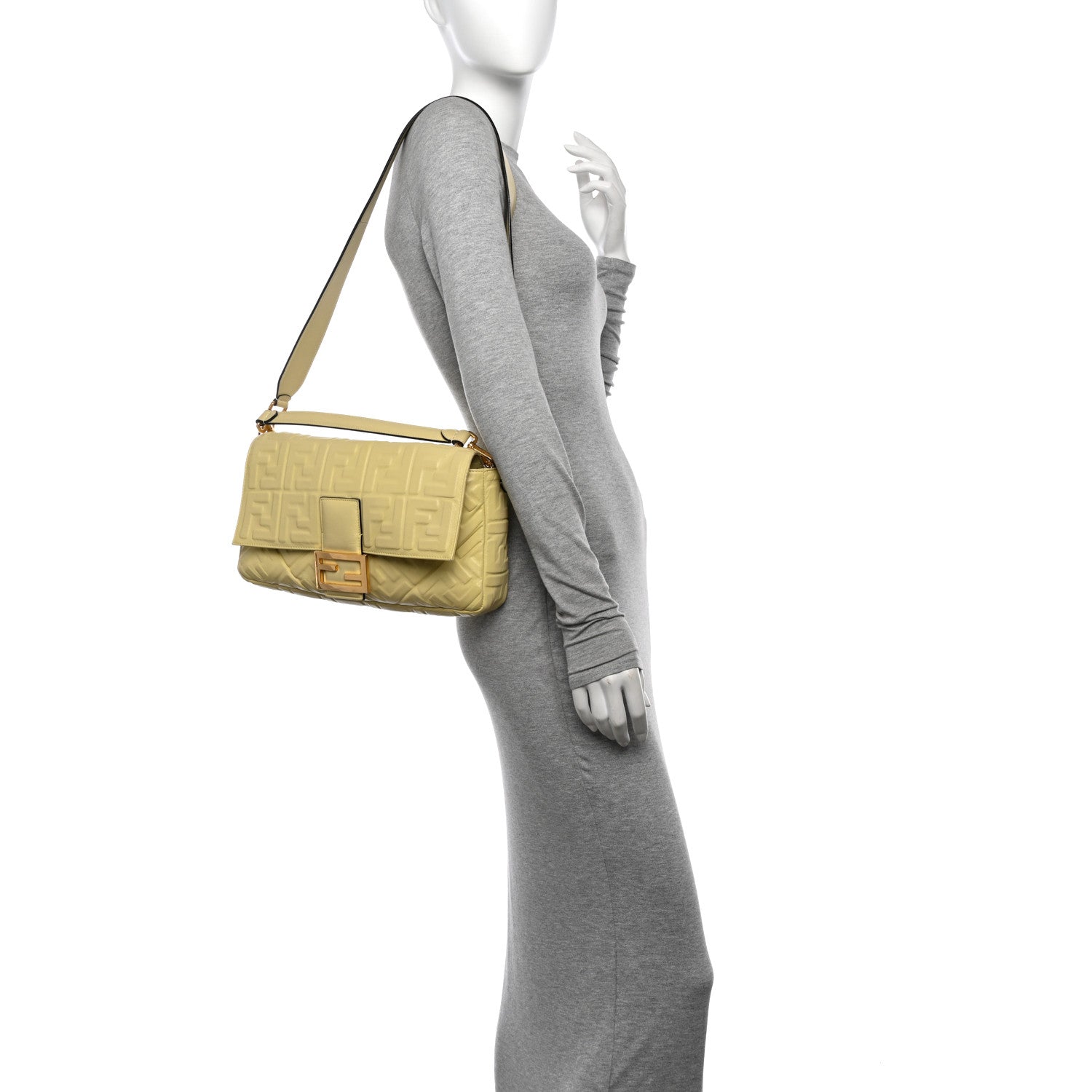 Fendi Nappa FF 1974 Embossed Large Baguette Banana 2 of 16