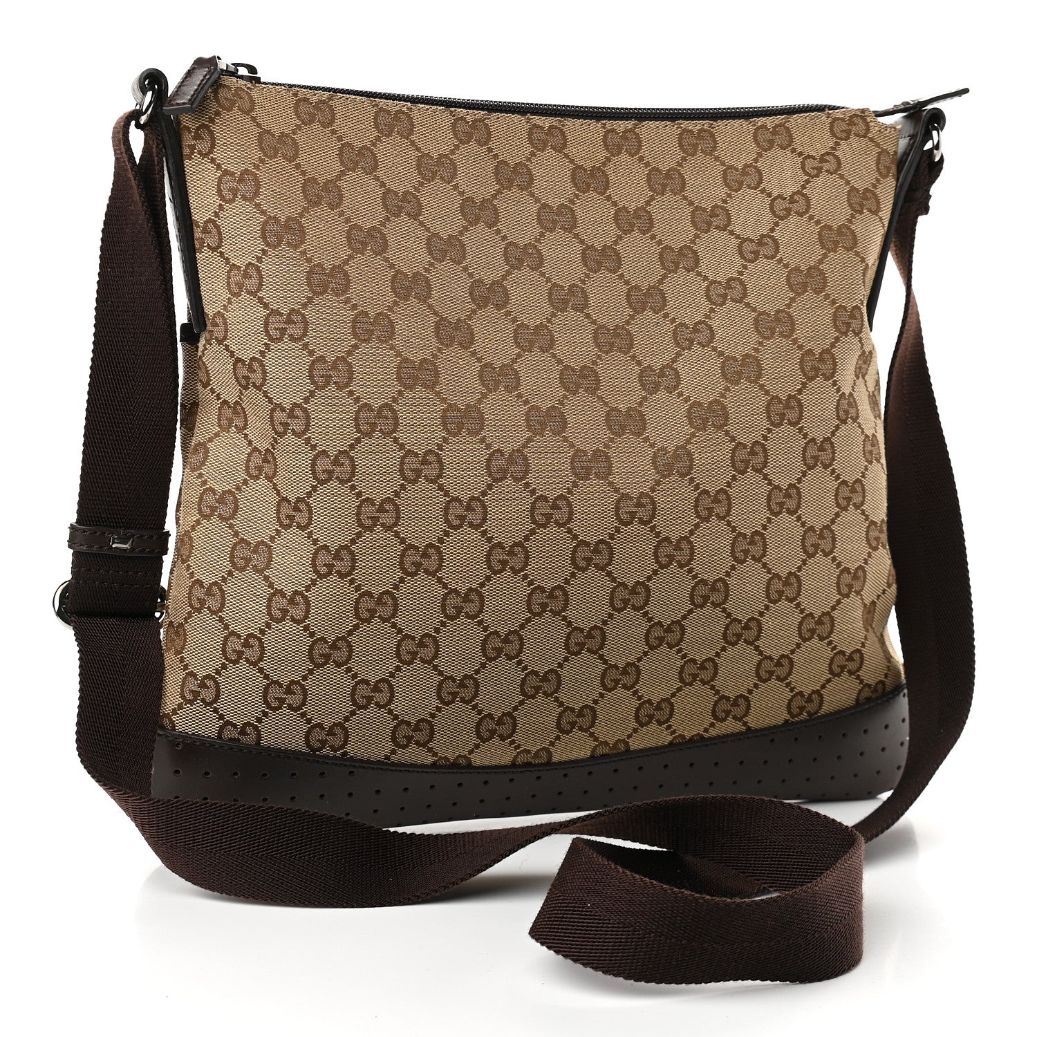 Gucci Monogram Calfskin Perforated Medium Flat Messenger Bag Dark Brown 3 of 10