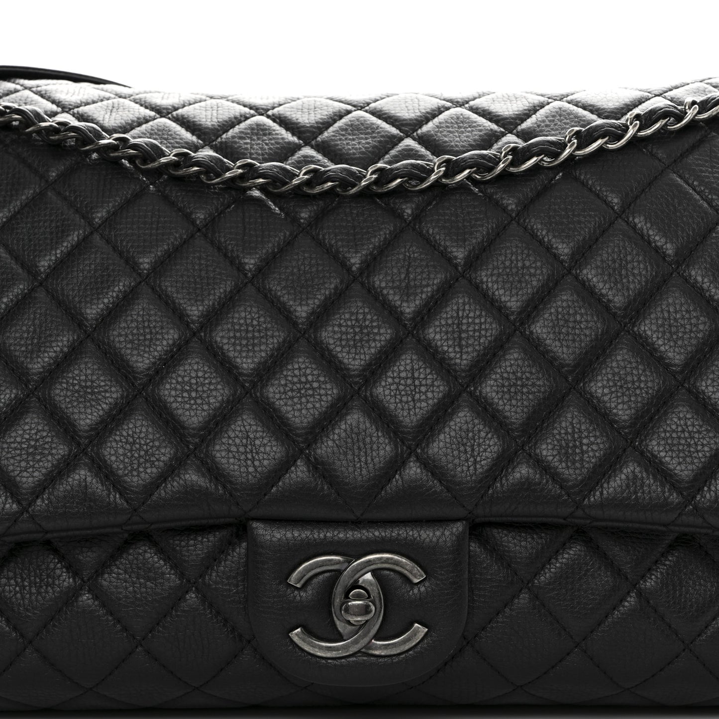 Calfskin Quilted XXL Travel Flap Bag Black