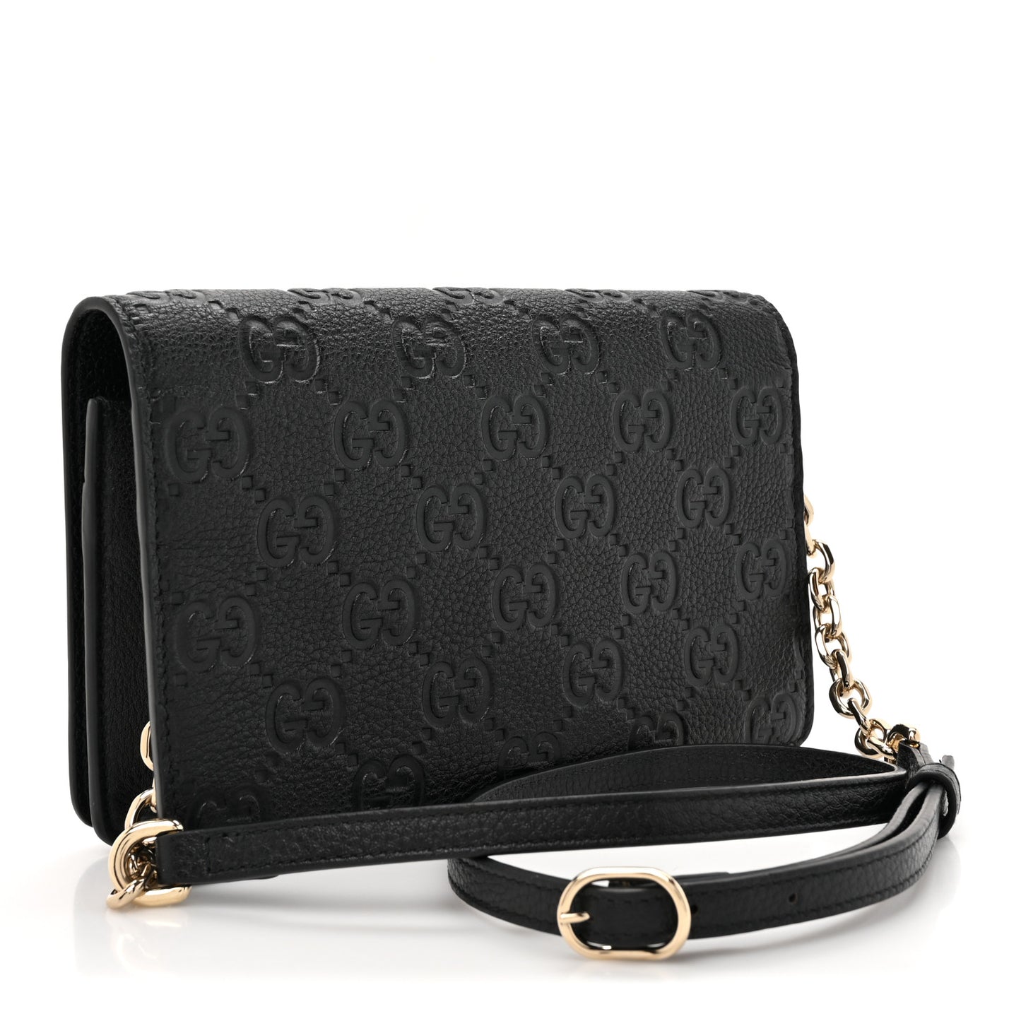 GG Grainy Calfskin Emblem Wallet On Chain Black