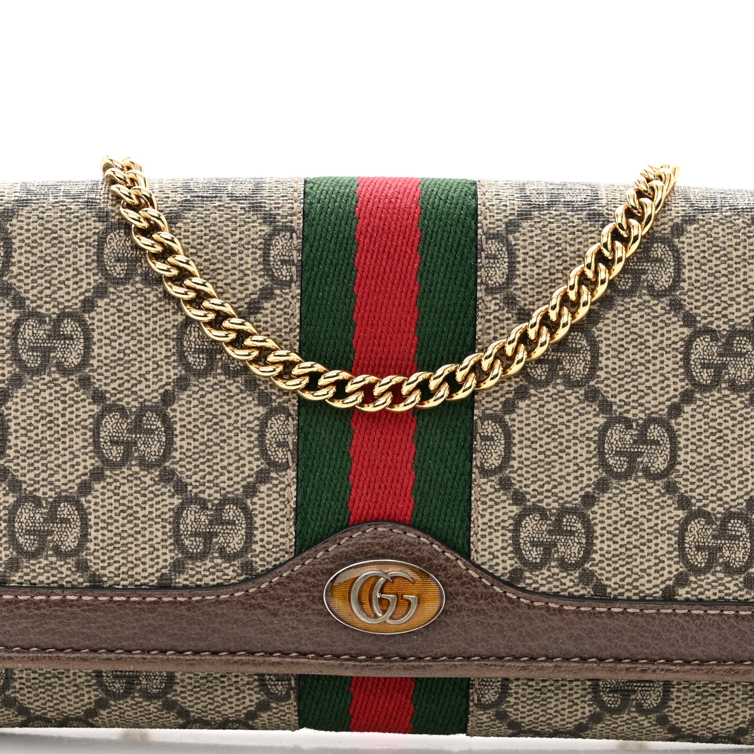 Gucci GG Supreme Monogram Web Ophidia Wallet On Chain Brown 5 of 9