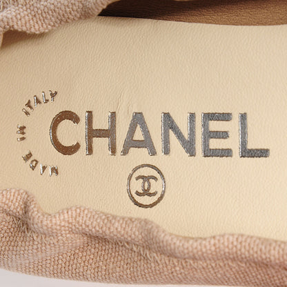 Chanel Toile Snakeskin Cap Toe CC Ballerina Flats 37 Dark Beige 7 of 8