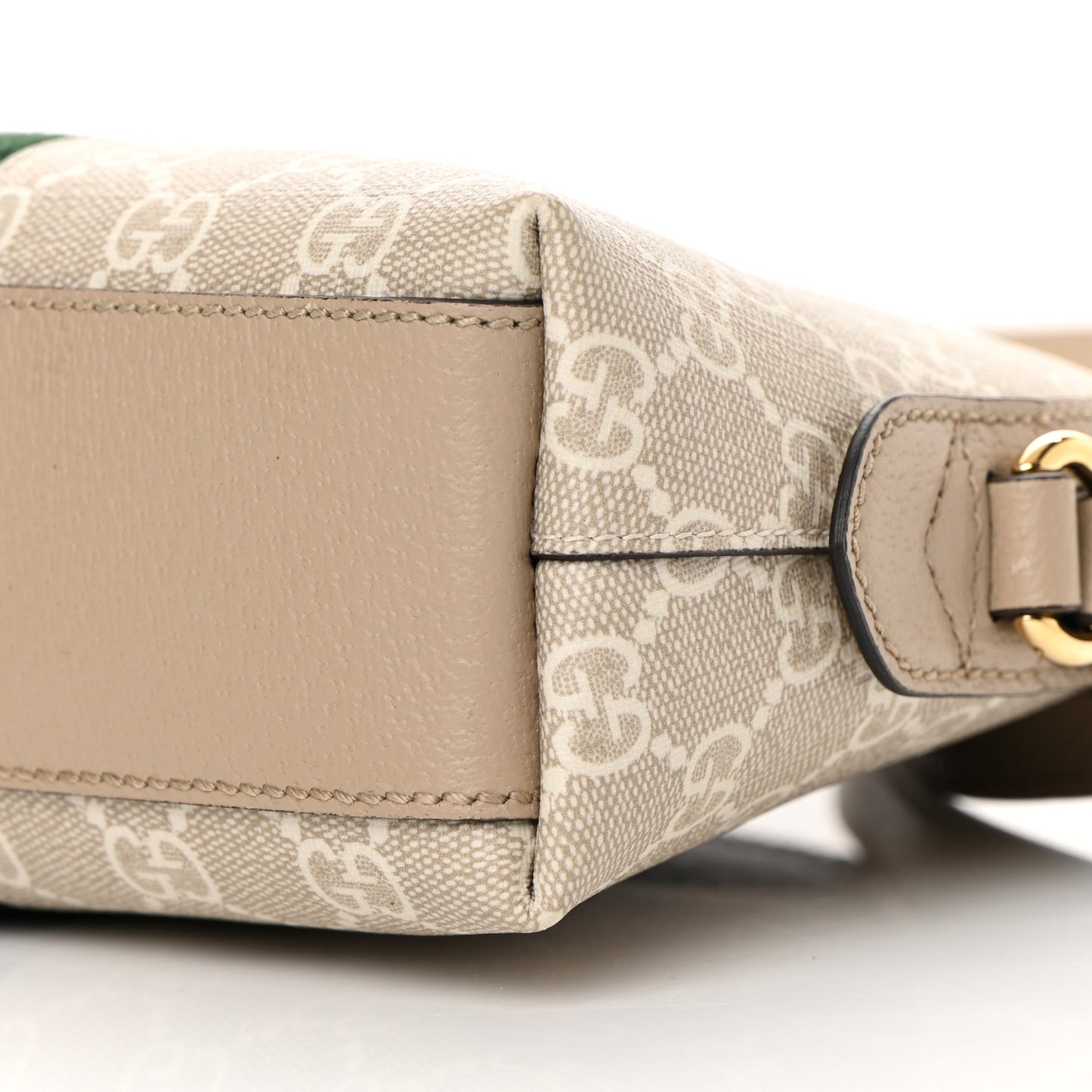 GG Supreme Monogram Textured Dollar Calfskin Web Small Ophidia Dome Shoulder Beige Mystic White Oatmeal