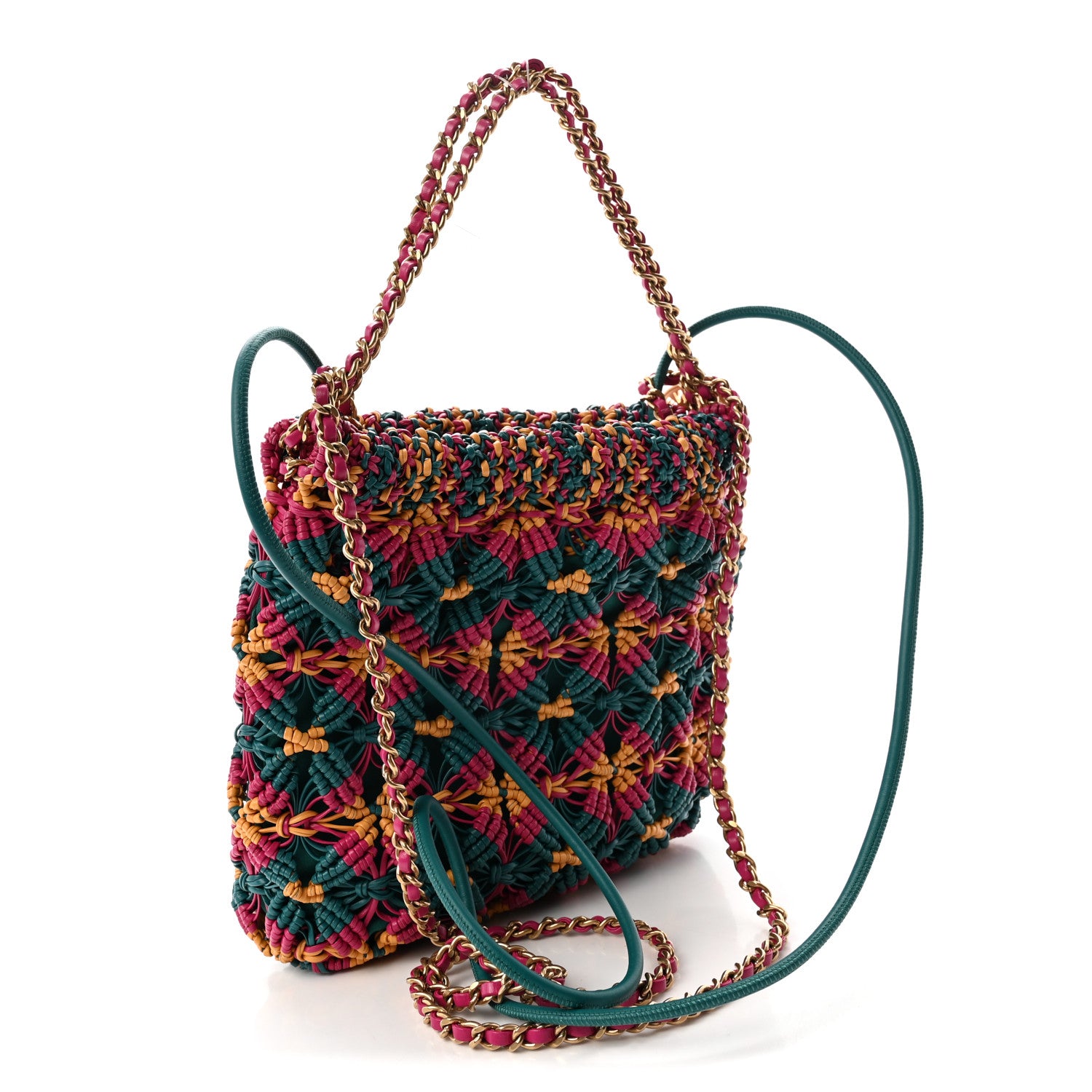 Chanel Calfskin Macrame Mini Chanel 22 Green Purple Yellow 3 of 10