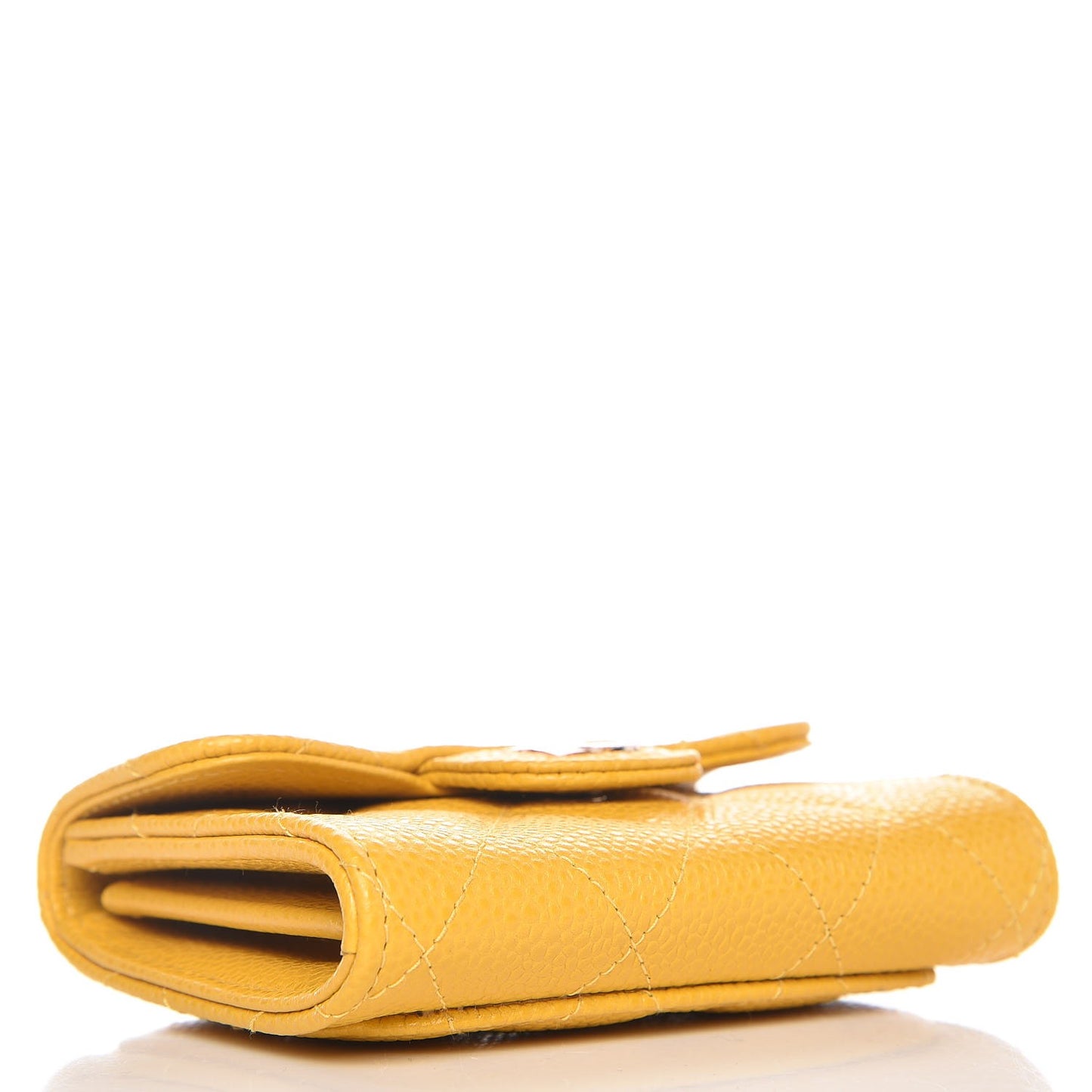 Caviar Quilted Flap Card Holder Wallet Yellow