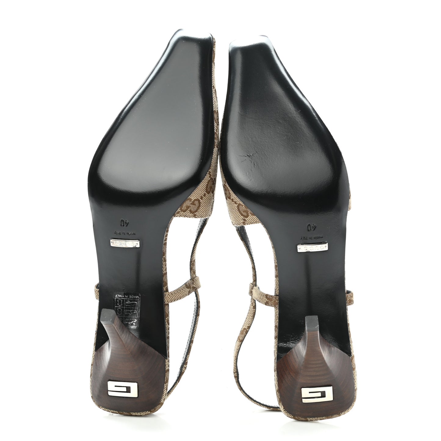 Monogram Malga Kid Square G 75mm Slingback Pumps 40 Beige Ebony New Acero