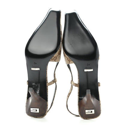 Gucci Monogram Malga Kid Square G 75mm Slingback Pumps 40 Beige Ebony New Acero 5 of 7