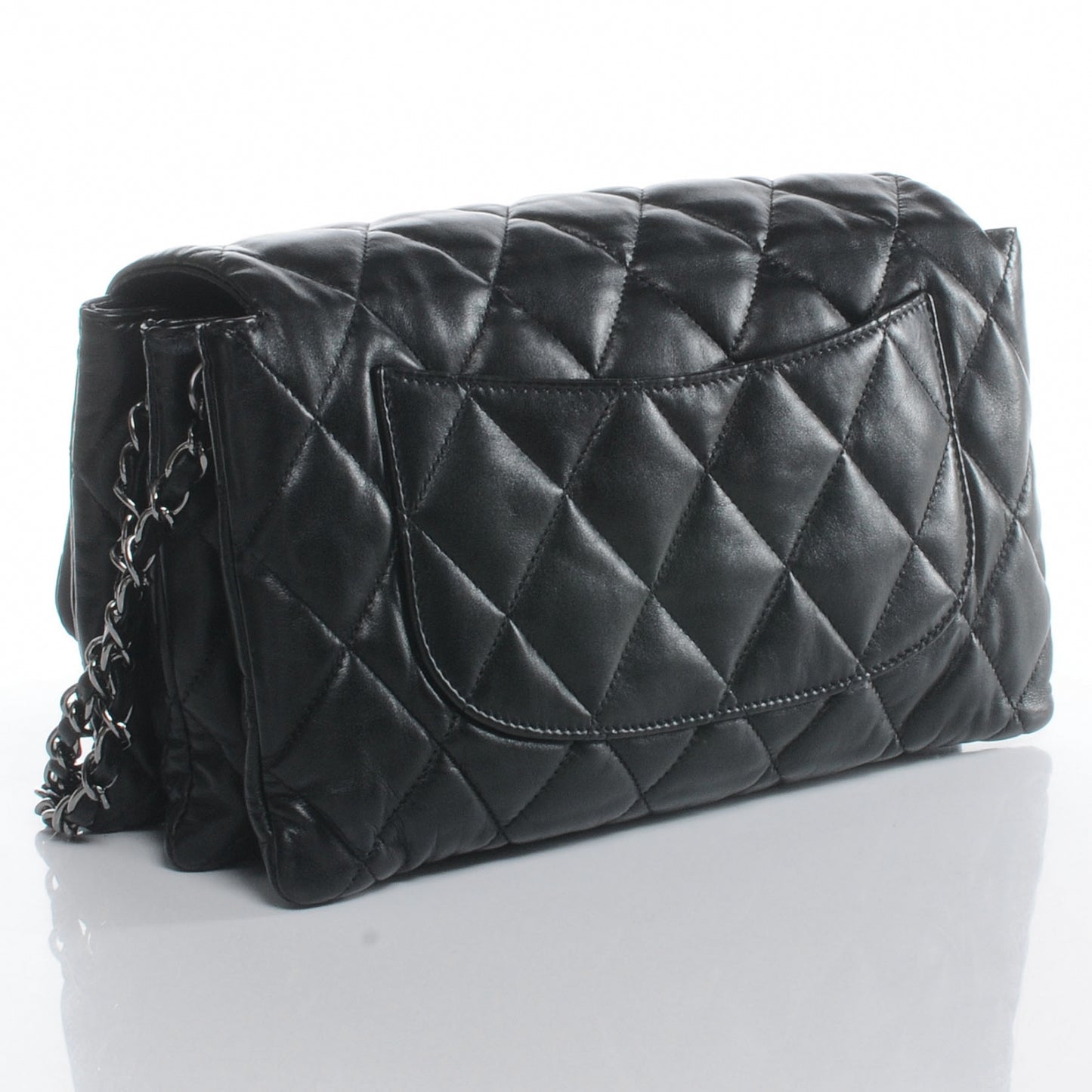 Lambskin Quilted 3 Large Accordion Flap Black