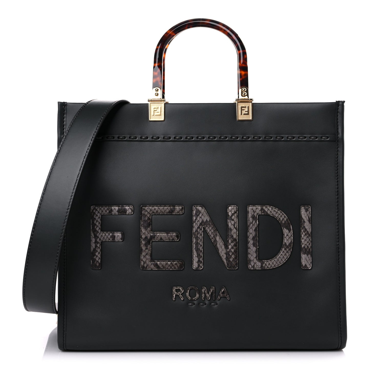 Vitello King Plexiglass Elaphe Python Print Logo Medium Fendi Sunshine Shopper Tote Dark Asphalt