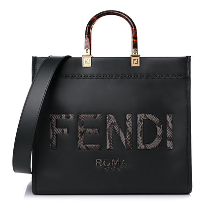 Fendi Vitello King Plexiglass Elaphe Python Print Logo Medium Fendi Sunshine Shopper Tote Dark Asphalt 1 of 13
