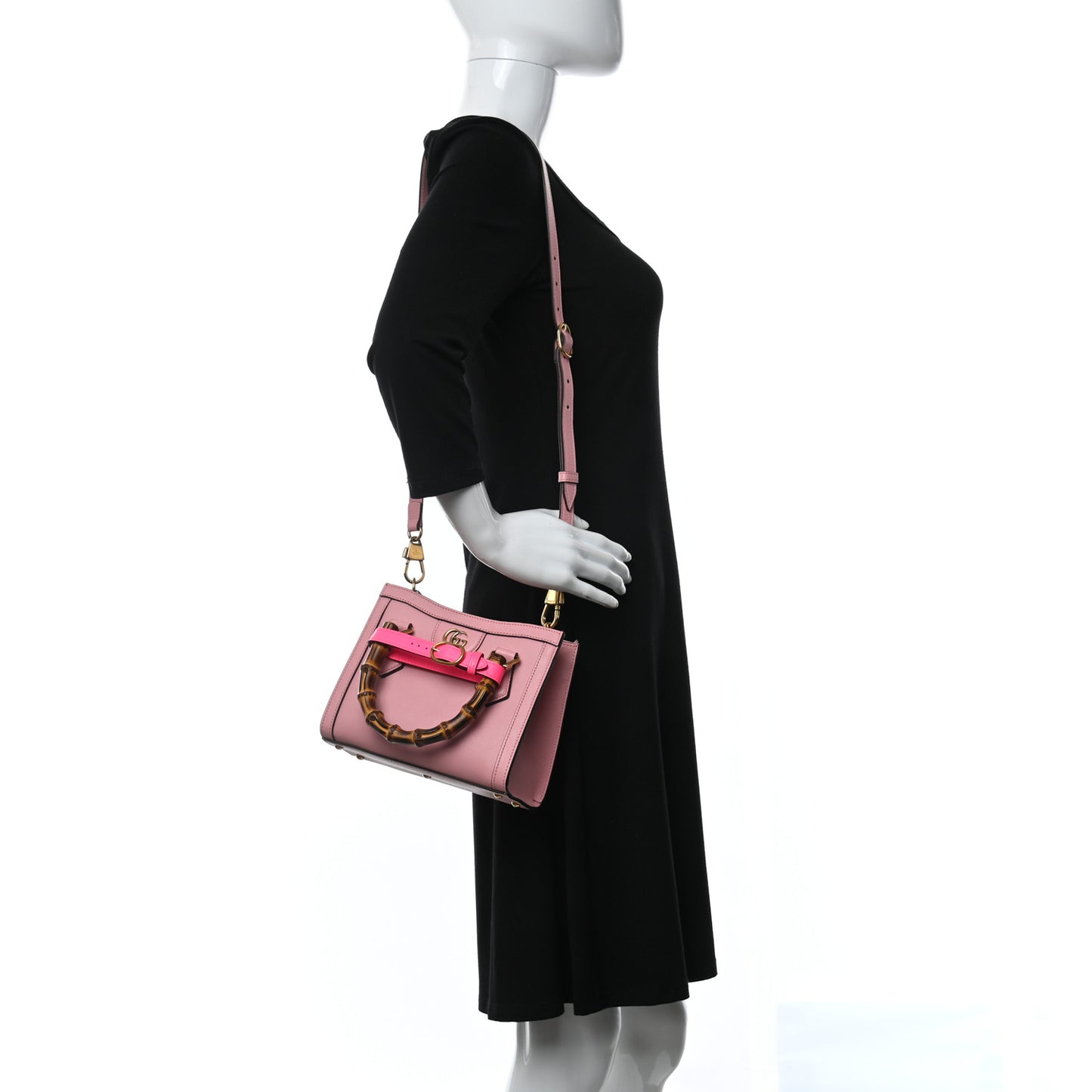 Textured Dollar Calfskin Web Mini Diana Tote Bag Wild Rose Black