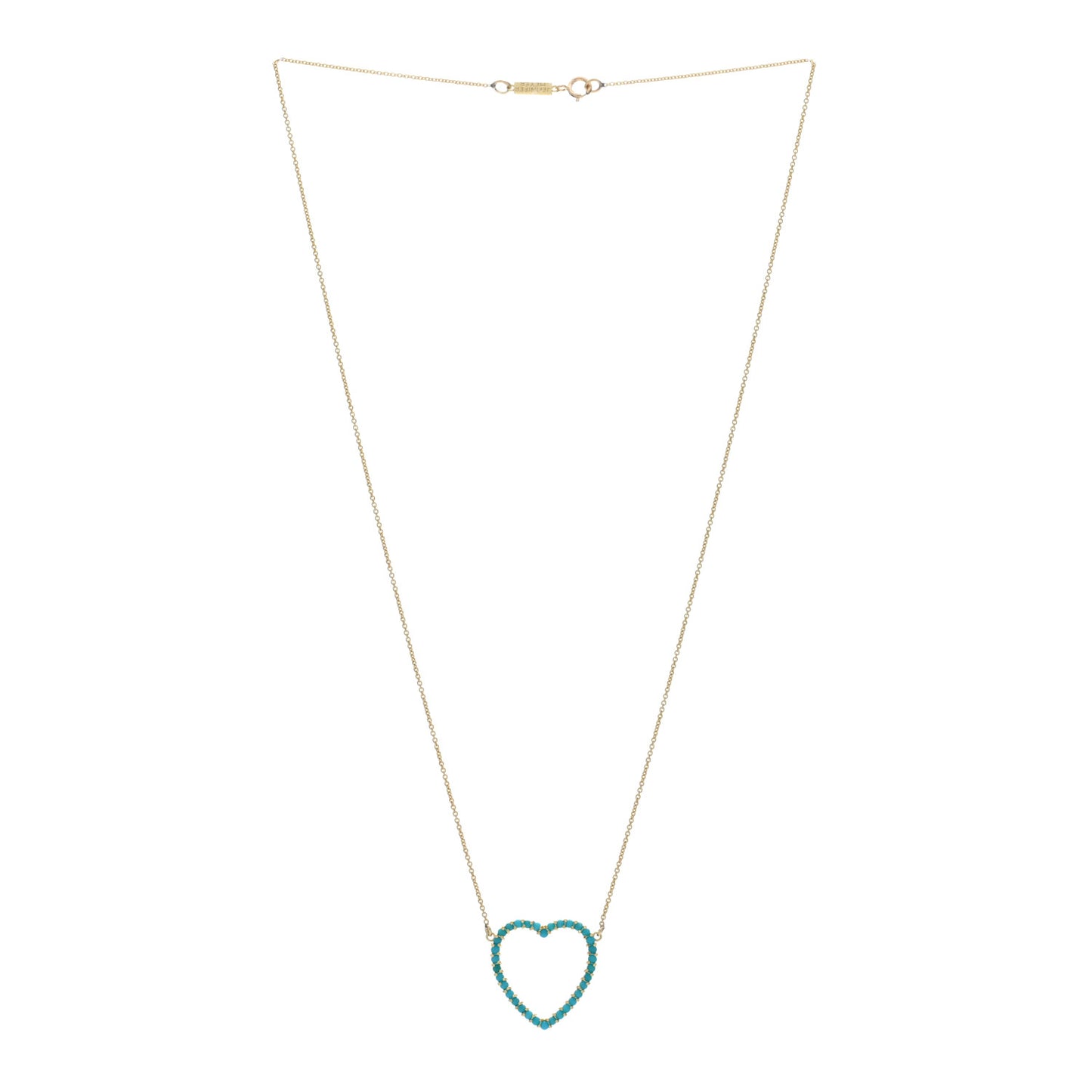 18K Yellow Gold Turquoise Open Heart Pendant Necklace