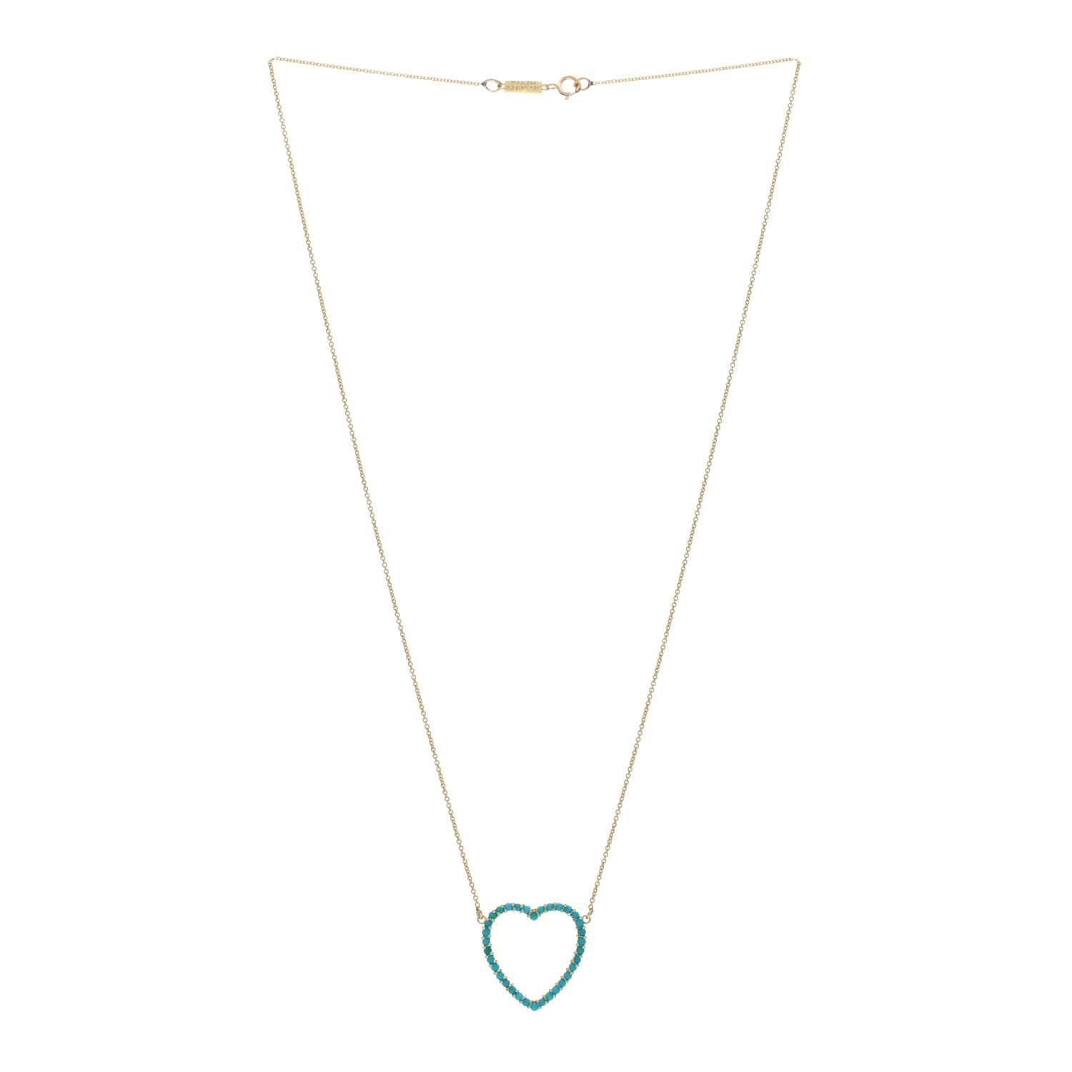 Jennifer Meyer 18K Yellow Gold Turquoise Open Heart Pendant Necklace 2 of 4