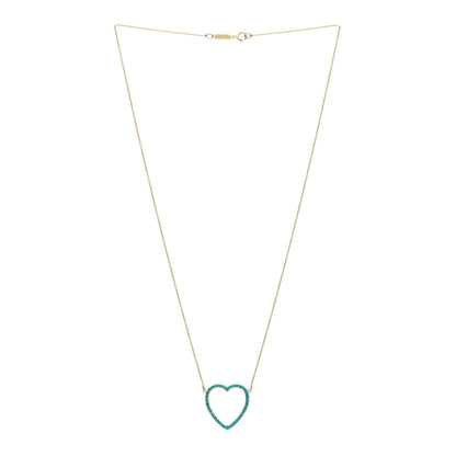 Jennifer Meyer 18K Yellow Gold Turquoise Open Heart Pendant Necklace 2 of 4