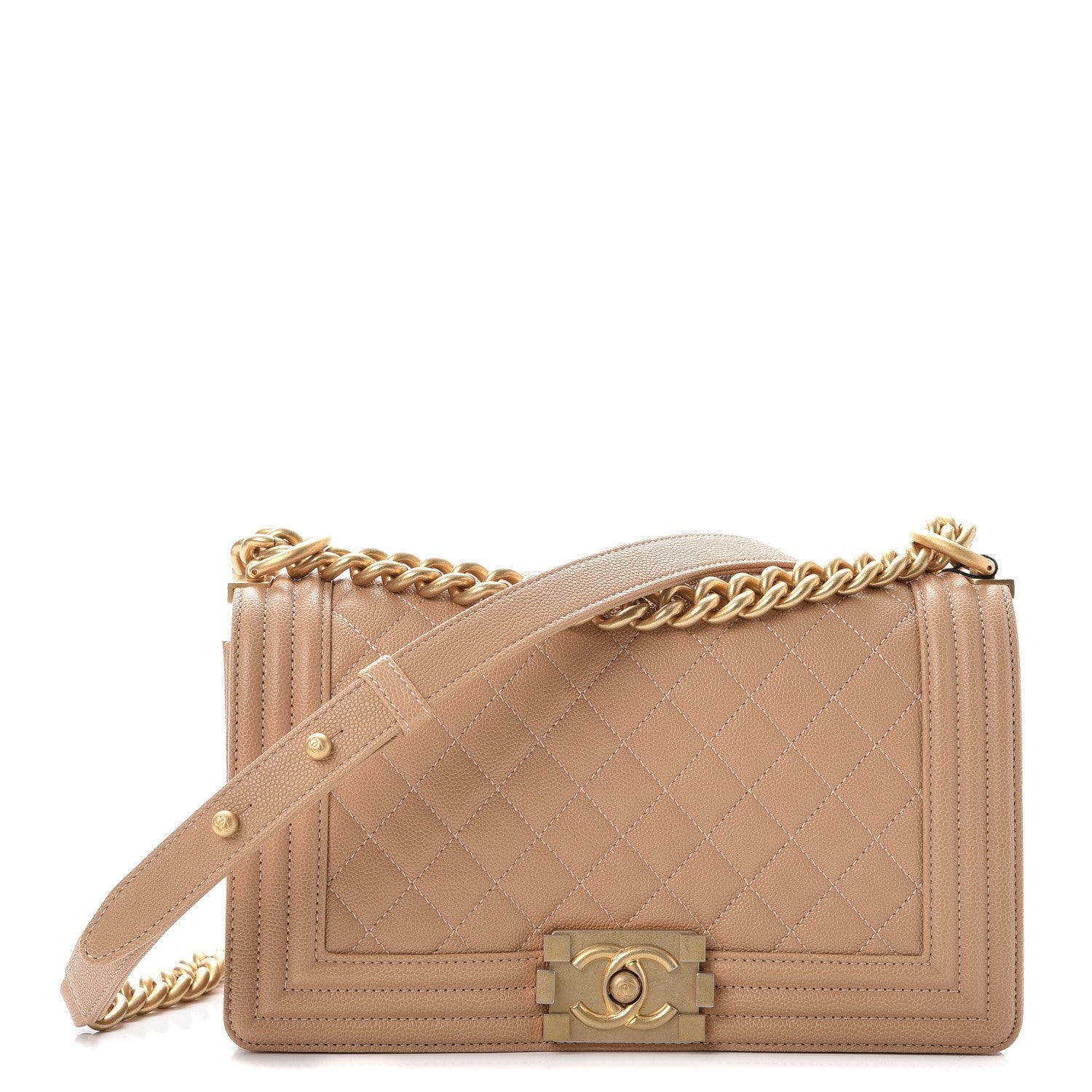 Chanel Caviar Quilted Medium Boy Flap Beige 1 of 8