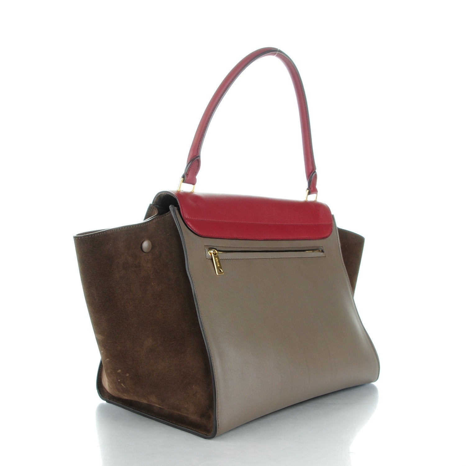 Celine Calfskin Suede Large Tri-Color Trapeze Granite 3 of 9