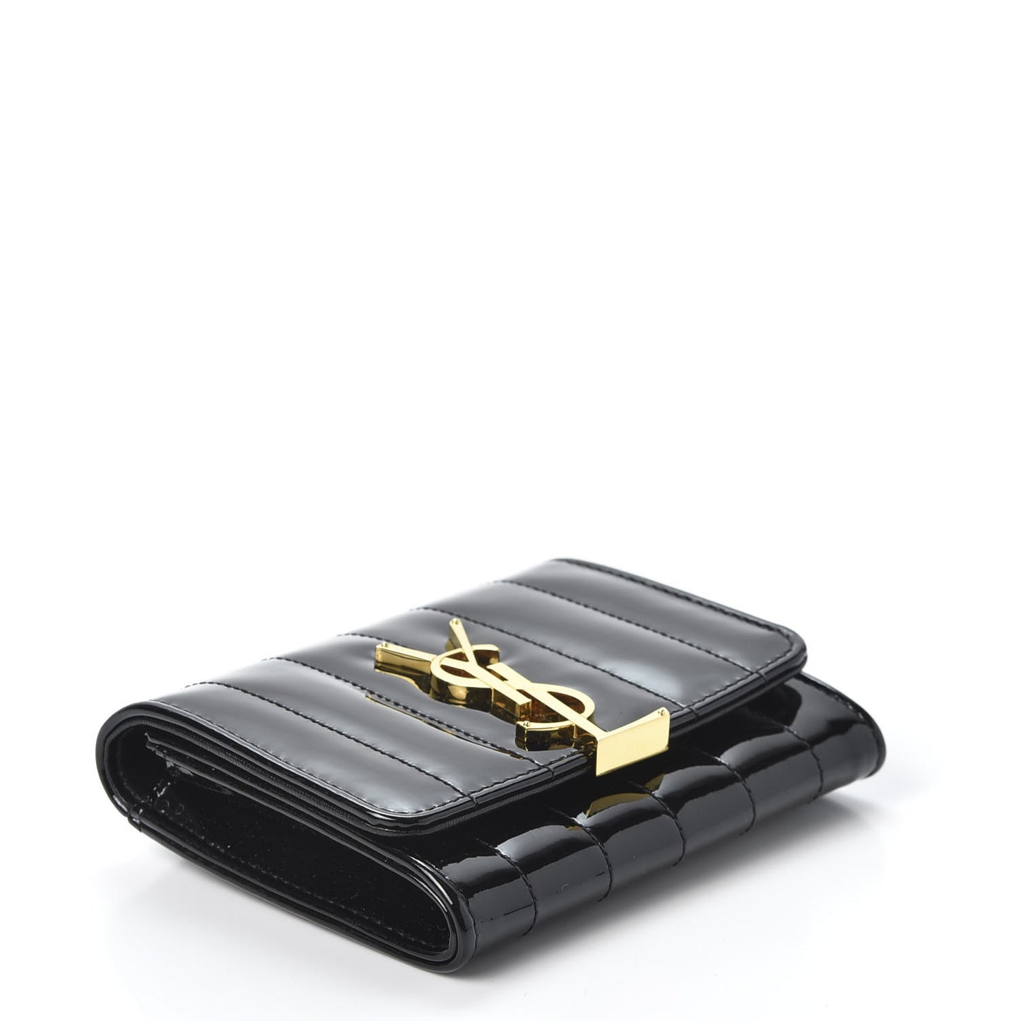 Patent Matelasse Monogram Vicky Tri-Fold Wallet Black