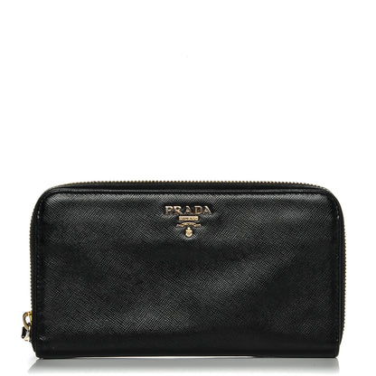Prada Saffiano Metal Zip Around Wallet Nero Black 1 of 7