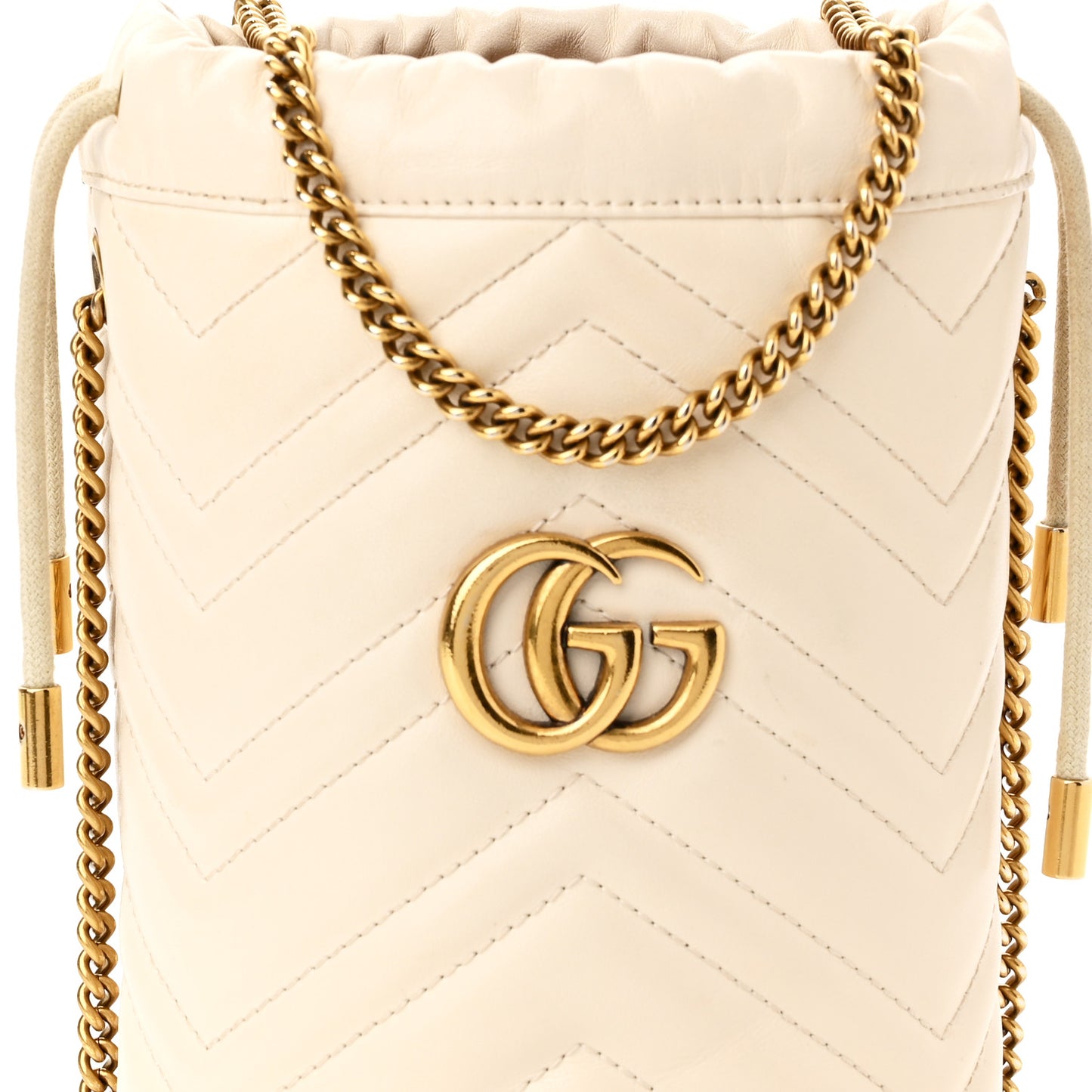 Calfskin Matelasse Mini GG Marmont 2.0 Bucket Bag White