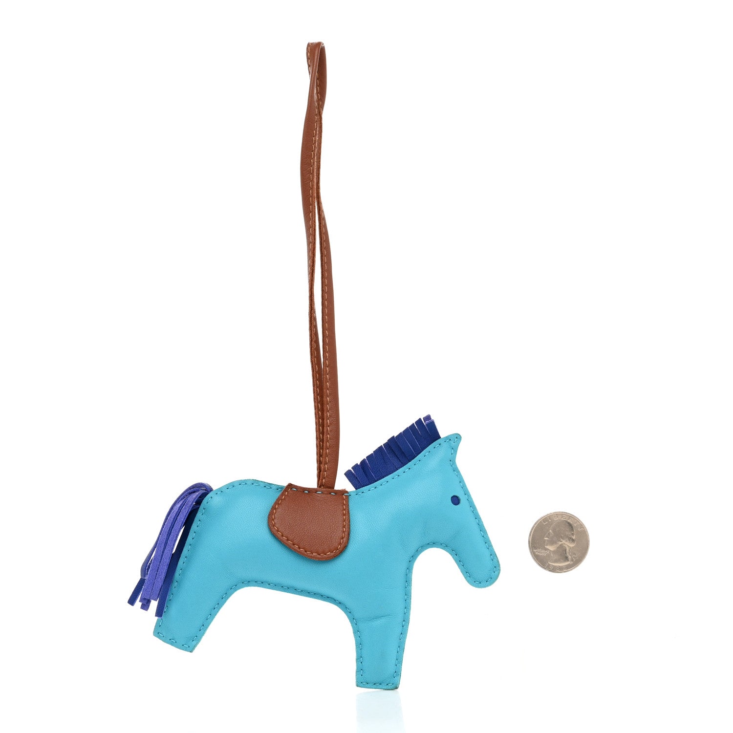 Hermes Milo Lambskin Grigri Rodeo Horse Bag Charm GM Bleu Azteque Bleu Electrique Fauve 2 of 4