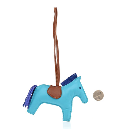 Hermes Milo Lambskin Grigri Rodeo Horse Bag Charm GM Bleu Azteque Bleu Electrique Fauve 2 of 4