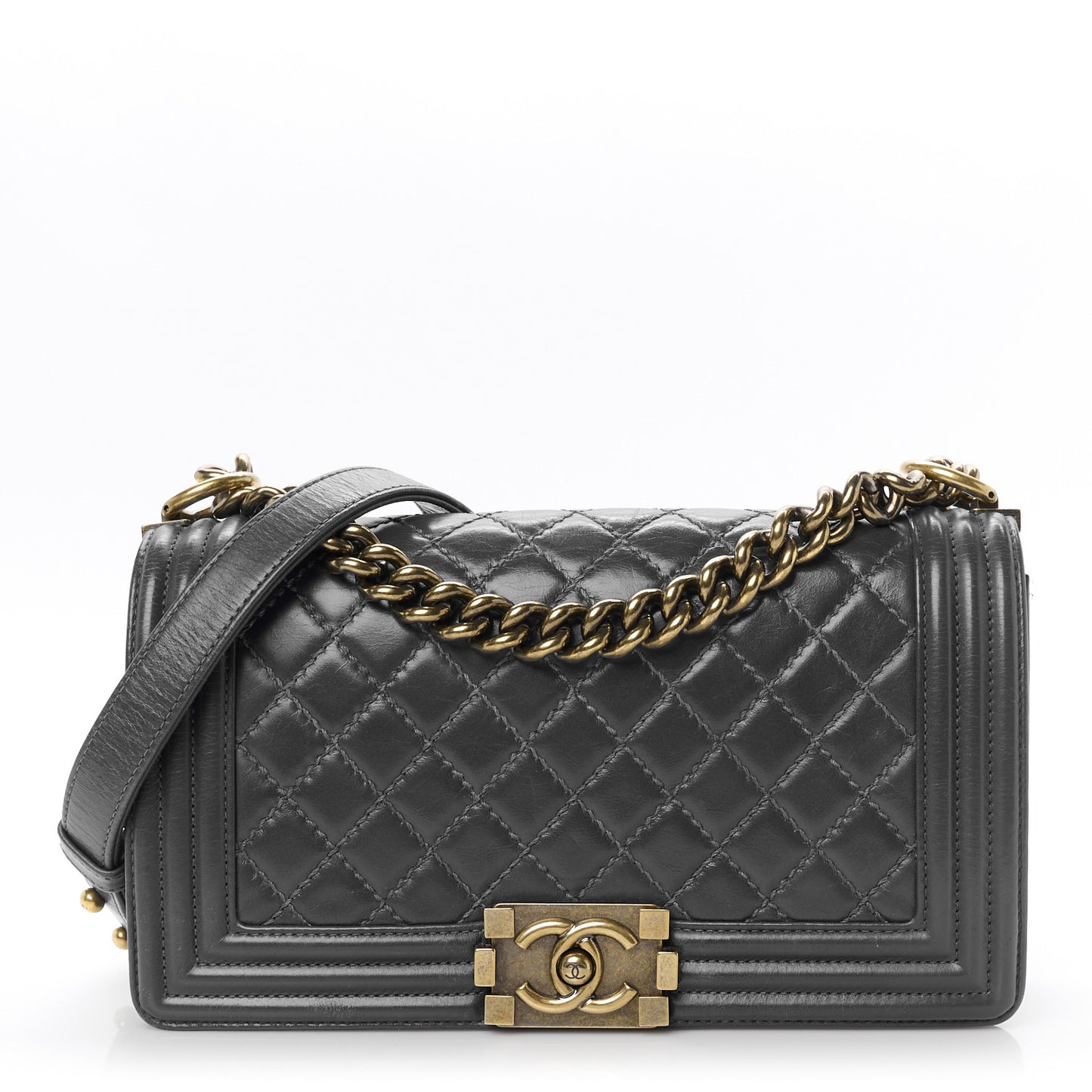 Aged Calfskin Quilted Medium Boy Flap Blue
