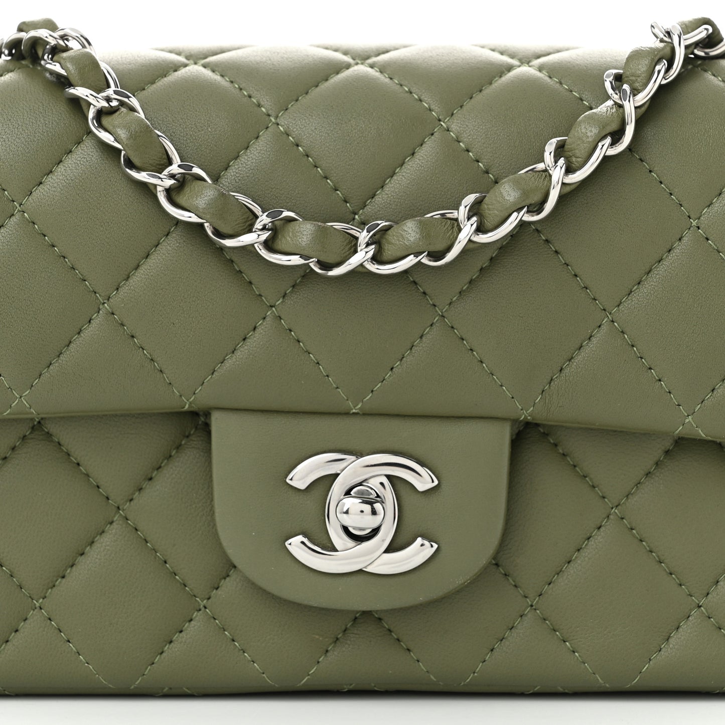 Lambskin Quilted Mini Rectangular Flap Green