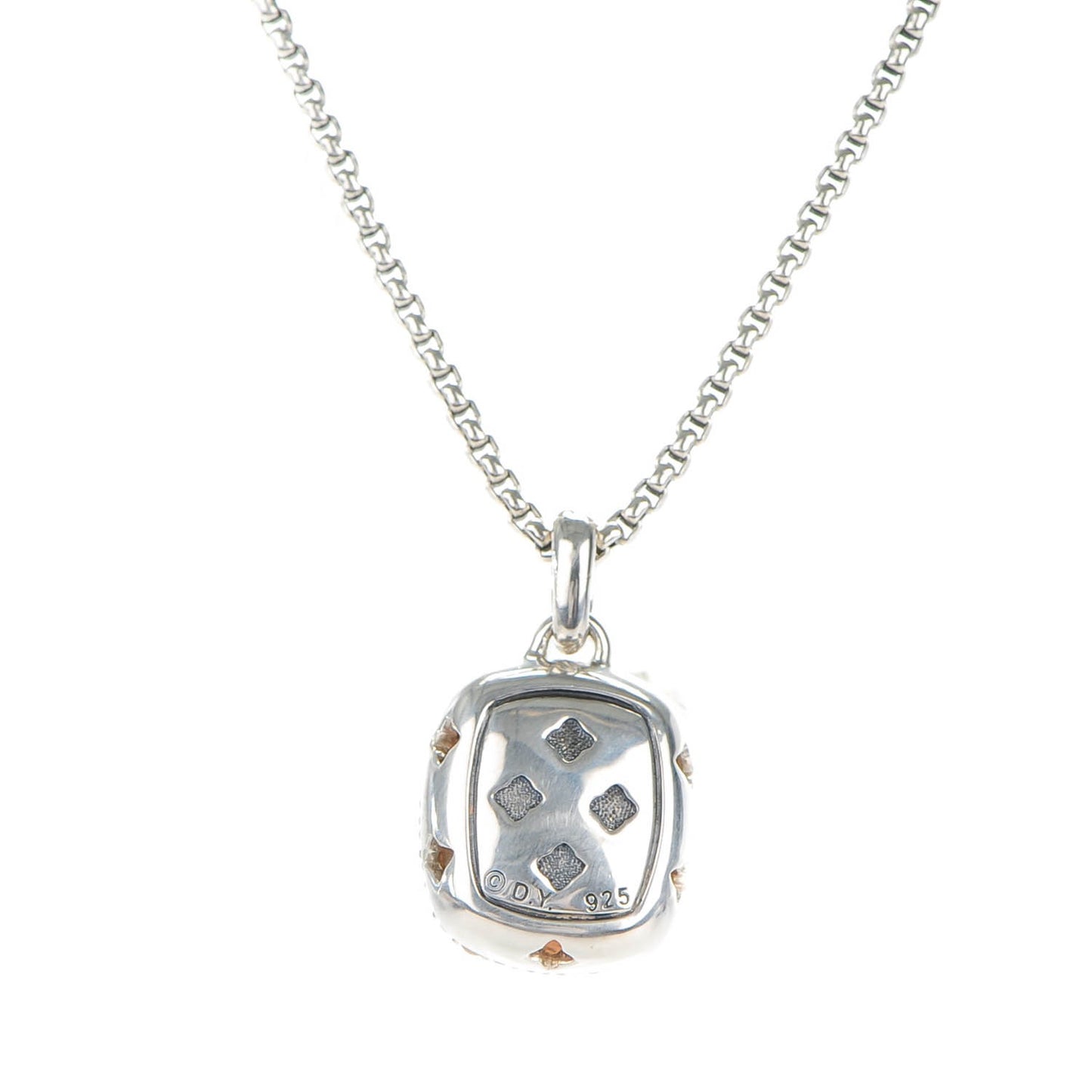 Sterling Silver Pave Diamond Rose Quartz 12mm Noblesse Pendant Necklace