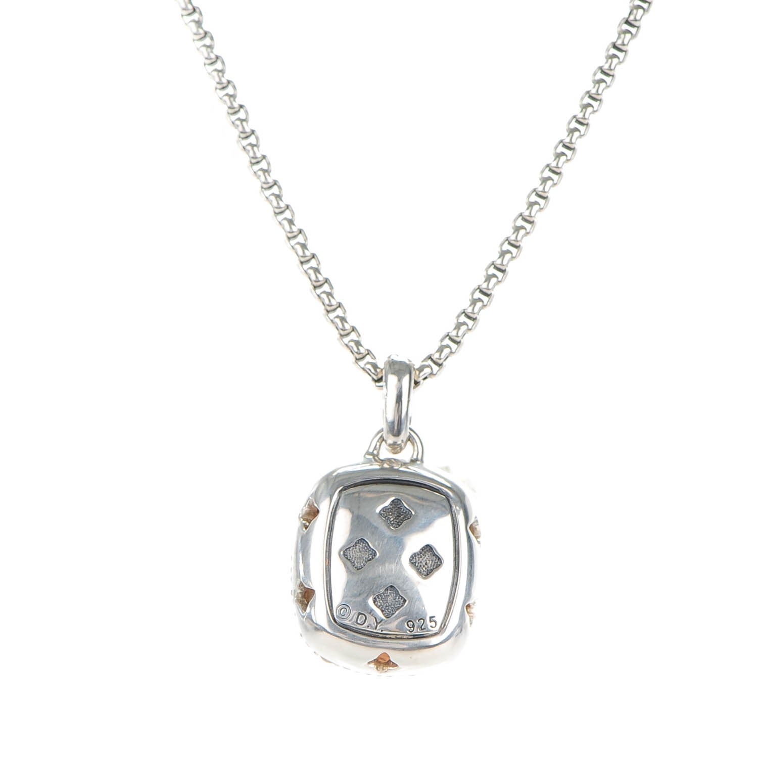 David Yurman Sterling Silver Pave Diamond Rose Quartz 12mm Noblesse Pendant Necklace 5 of 6