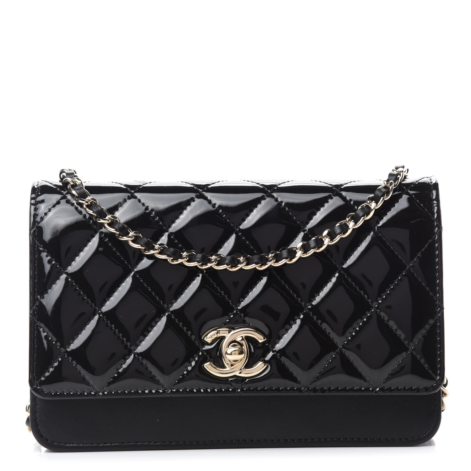 Chanel Patent Lambskin Quilted Wallet On Chain WOC Black 1 of 14