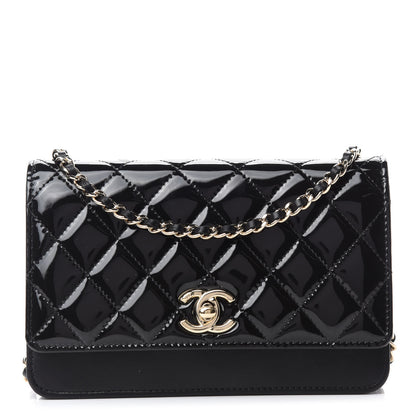 Chanel Patent Lambskin Quilted Wallet On Chain WOC Black 1 of 14