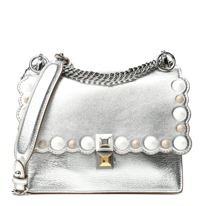 Fendi Vitello Catalan Mirror Scalloped Multi Studded Small Kan I Shoulder Bag Argento 1 of 9