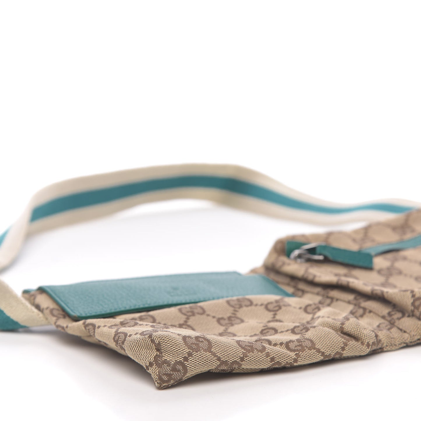 GG Monogram Web Double Pocket Belt Bag Turquoise