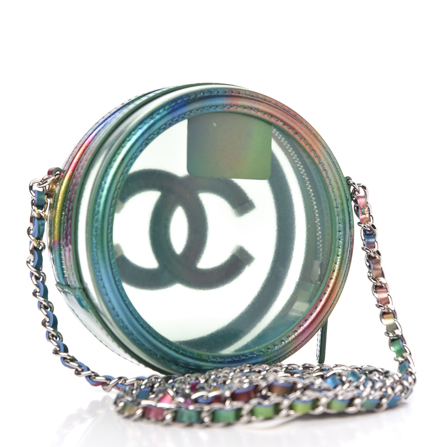 Chanel PVC Calfskin Lambskin Quilted Round Filigree Clutch With Chain Green 3 of 10