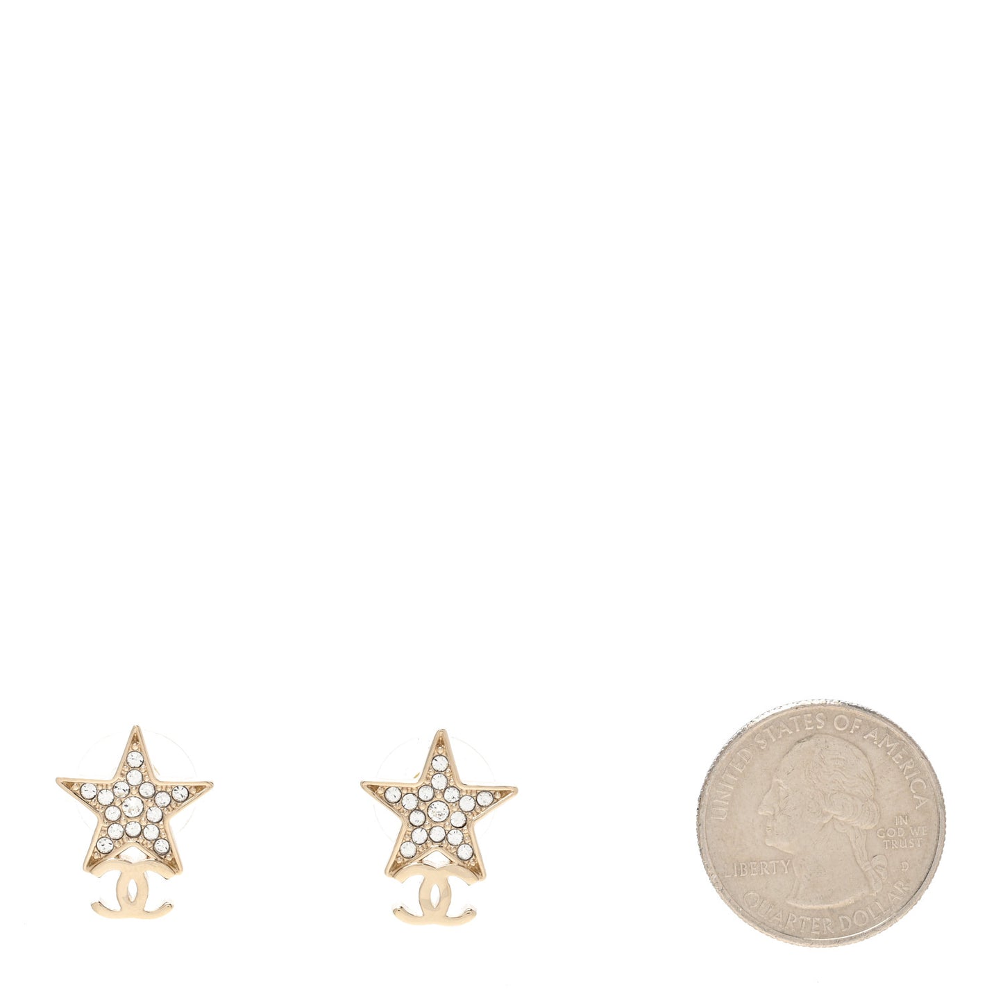 Metal Crystal CC Star Drop Earrings Gold