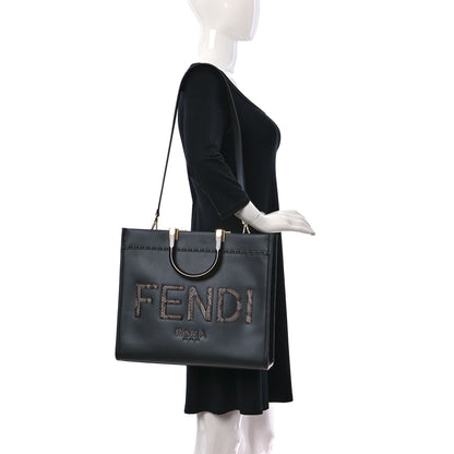Fendi Vitello King Plexiglass Elaphe Python Print Logo Medium Fendi Sunshine Shopper Tote Dark Asphalt 2 of 13